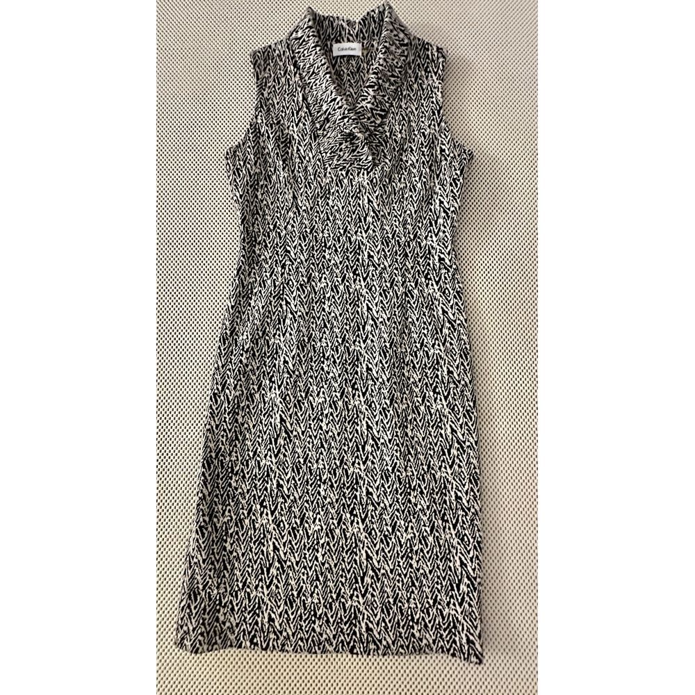 Calvin Klein Sheath Dress Black White Career Office Sz‎ 6/8 Runs Small Stretch